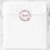 Sticker Rond Monogramme Fleurs roses Adresse de retour (Sac)
