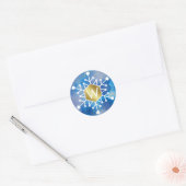 Sticker Rond Monogramme flocon de neige aquarelle bleu or (Enveloppe)