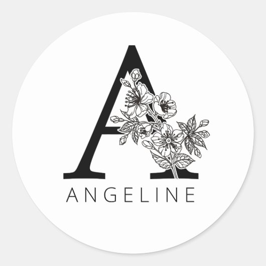 Sticker Rond Monogramme floral A Sakura Cerry Blossoms (Devant)