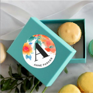 Sticker Rond Monogramme floral aquarelle bohème chic