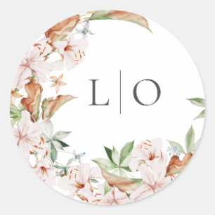 Sticker Rond Monogramme floral aquarelle de mariage printanier