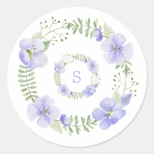 Sticker Rond Monogramme Floral Aquarelle Élégant Violet