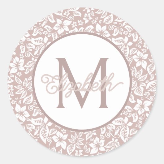 Sticker Rond Monogramme floral beige et blanc (Devant)