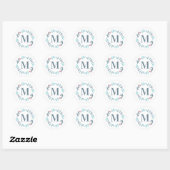 Sticker Rond Monogramme Floral Bleu (Feuille)