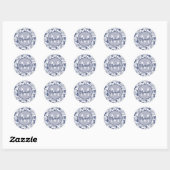 Sticker Rond Monogramme floral bleu gris et blanc (Feuille)