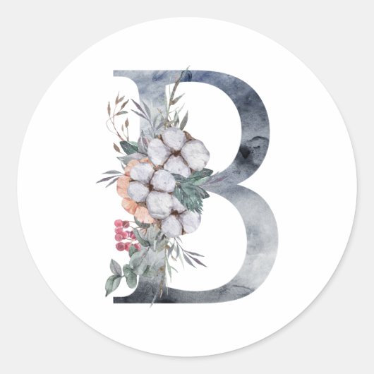 Sticker Rond Monogramme floral bleu initial B (Devant)