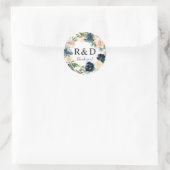 Sticker Rond Monogramme floral bleu marine et rose - (Sac)