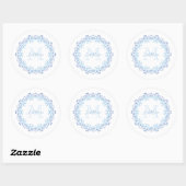 Sticker Rond Monogramme floral bleu personnalisé élégant (Feuille)
