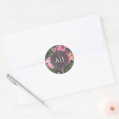 Sticker Rond Monogramme floral botanique de pivoine rose rubis (Enveloppe)