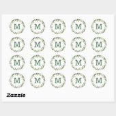 Sticker Rond Monogramme floral d'aquarelle d'hiver (Feuille)