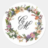Sticker Rond Monogramme floral d'art fin (Devant)