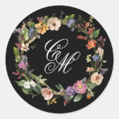 Sticker Rond Monogramme floral d'art fin (Devant)