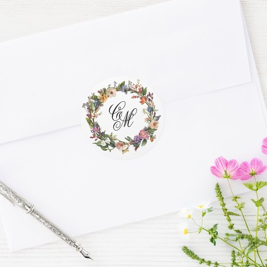 Sticker Rond Monogramme floral d'art fin