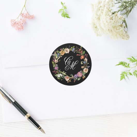 Sticker Rond Monogramme floral d'art fin