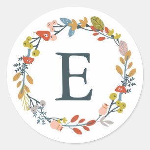 Sticker Rond Monogramme floral d'automne