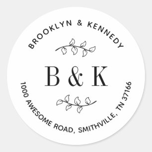 Sticker Rond Monogramme floral de mariage Adresse de retour du