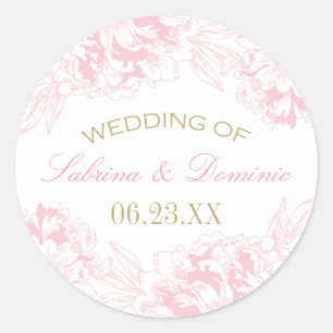 Sticker Rond Monogramme floral élégant de pivoine en or rose