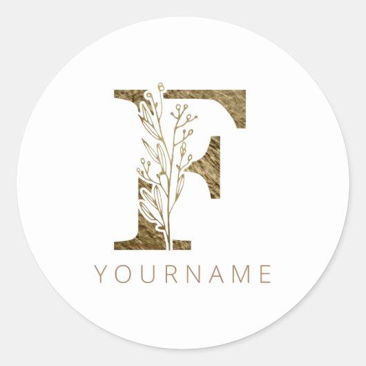 Sticker Rond Monogramme Floral F Élégant Liquide Or (Devant)