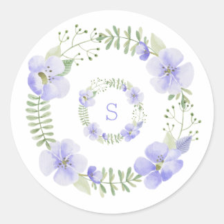Sticker Rond Monogramme Floral Fleur Aquarelle Élégant Violet