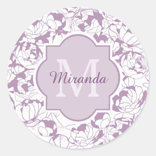 Sticker Rond Monogramme Floral Moderne Avec Nom (Devant)