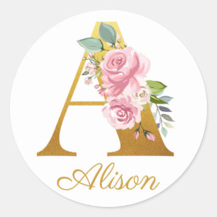 Sticker Rond Monogramme floral Nom personnalisé Botanique initi