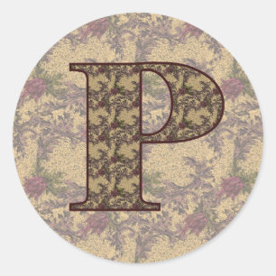 Sticker Rond Monogramme floral P initial élégant