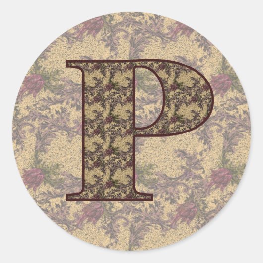 Sticker Rond Monogramme floral P initial élégant (Devant)