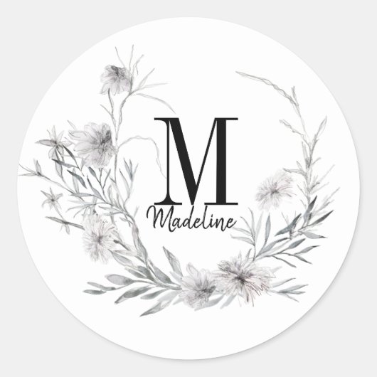 Sticker Rond Monogramme floral personnalisable Fleurs sauvages (Devant)