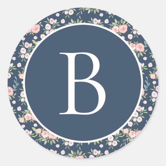 Sticker Rond Monogramme floral personnalisé initial (Devant)