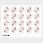 Sticker Rond Monogramme floral rayé rose vif (Feuille)