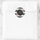 Sticker Rond Monogramme floral rose argent noir (Sac)