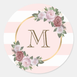 Sticker Rond Monogramme floral rose or initial