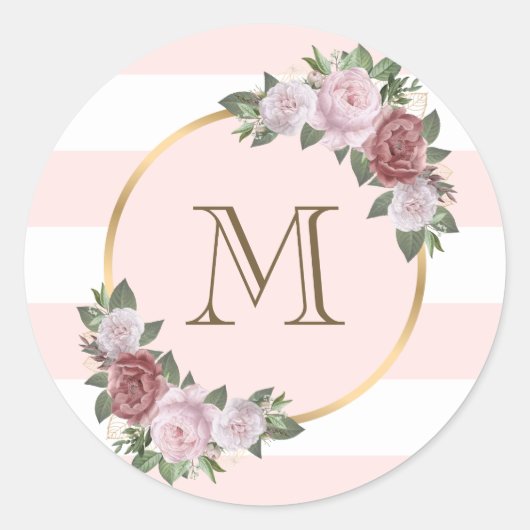 Sticker Rond Monogramme floral rose or initial (Devant)