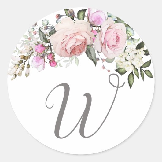 Sticker Rond Monogramme floral rose vif (Devant)
