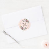 Sticker Rond Monogramme floral rose vif initial (Enveloppe)