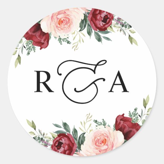 Sticker Rond Monogramme floral roux roux rustique Personnalisé (Devant)