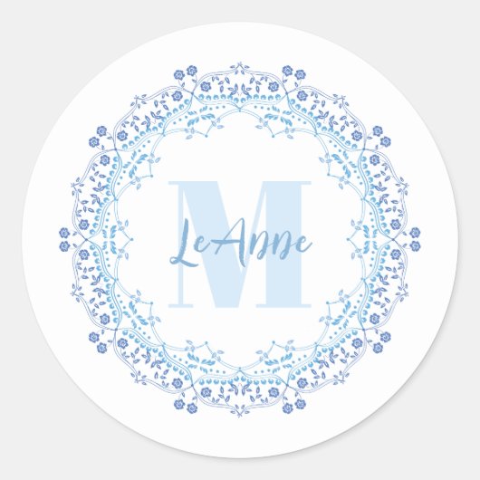 Sticker Rond Monogramme floral simple Élégant Nom initial (Devant)