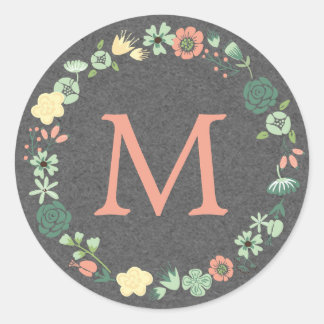 Sticker Rond MONOGRAMME FLORAL vintage