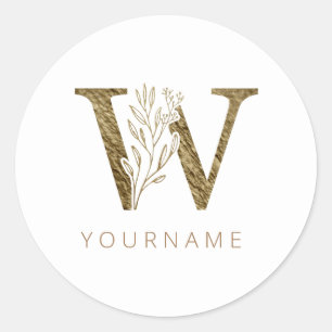 Sticker Rond Monogramme floral W Elegant Gold Foliing