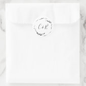 Sticker Rond Monogramme Floral Wreath White Script Mariage (Sac)