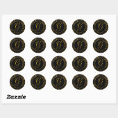 Sticker Rond Monogramme G Gold et Black Mariage damassé Seal (Feuille)