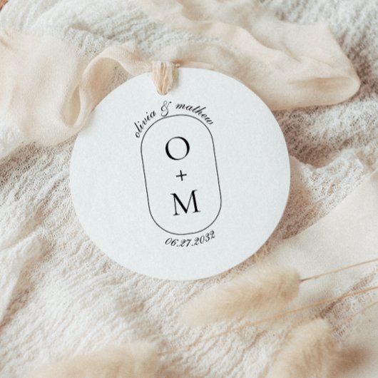 Sticker Rond Monogramme géométrique minimal avec Mariage de cal