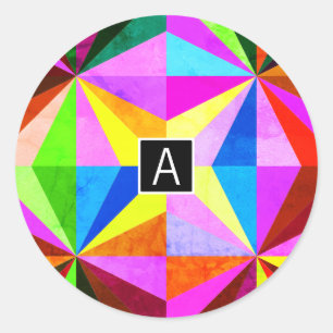 Sticker Rond Monogramme géométrique multicolore moderne coloré