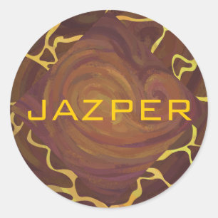 Sticker Rond Monogramme Giraffe Brown, Impression Jaune