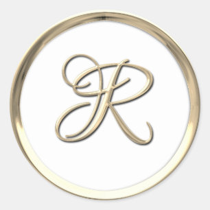 Sticker Rond Monogramme Gold Script Initial R sur n'importe que