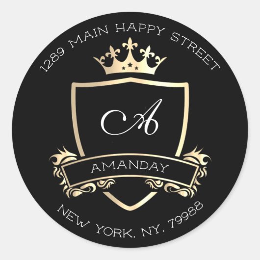 Sticker Rond Monogramme Golden Crown Royal RSVP Adresse de reto (Devant)