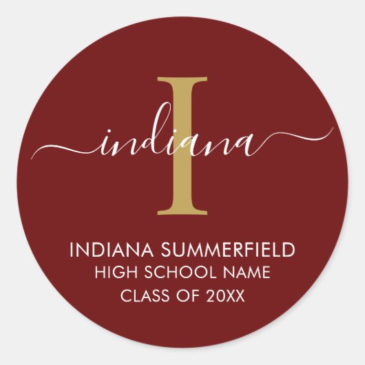 Sticker Rond Monogramme Graduation 2025 Moderne Grad Party Cust (Devant)