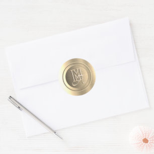 Sticker Rond Monogramme gravé en acier métal d'or