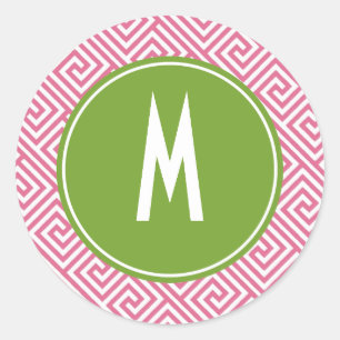 Sticker Rond Monogramme grec de motif principal de rose et de