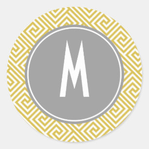 Sticker Rond Monogramme grec jaune et gris de motif principal